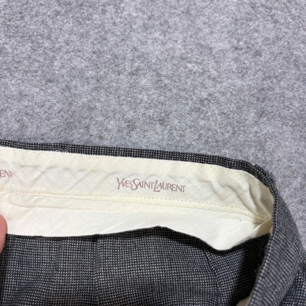 Vintage Yves Saint Laurent Men Grey Micro Check Dress Pants Straight Leg 31x31.5